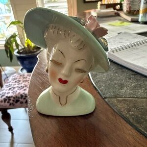 Elegant Lady Head Vase with Floral Hat